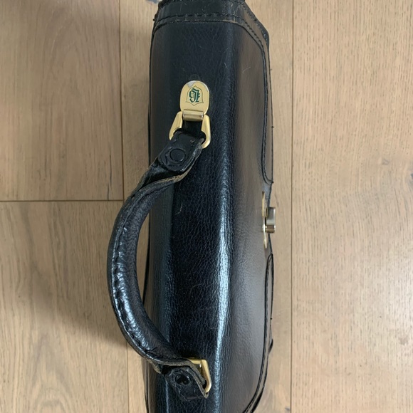 Vntage 70s Pebbled Leather Satchel Accordion Black - Picture 3 of 7